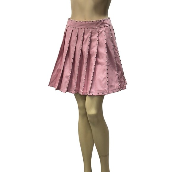 Kiwi Womens Pink Pleated Studded Skirt Faux Leather Mini Size L - Picture 1 of 14